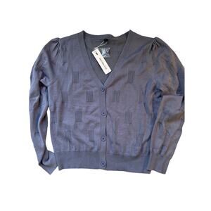 NWT Arach & Cloz Women's Blue V-Neck Knit Cardigan - Large